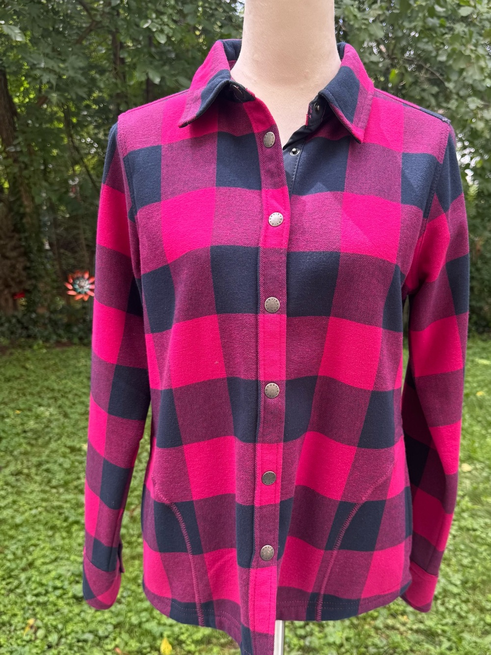 ORVIS Hot Pink & Navy Buffalo Check Pattern Fleece Lined Flannel Shacket Size M